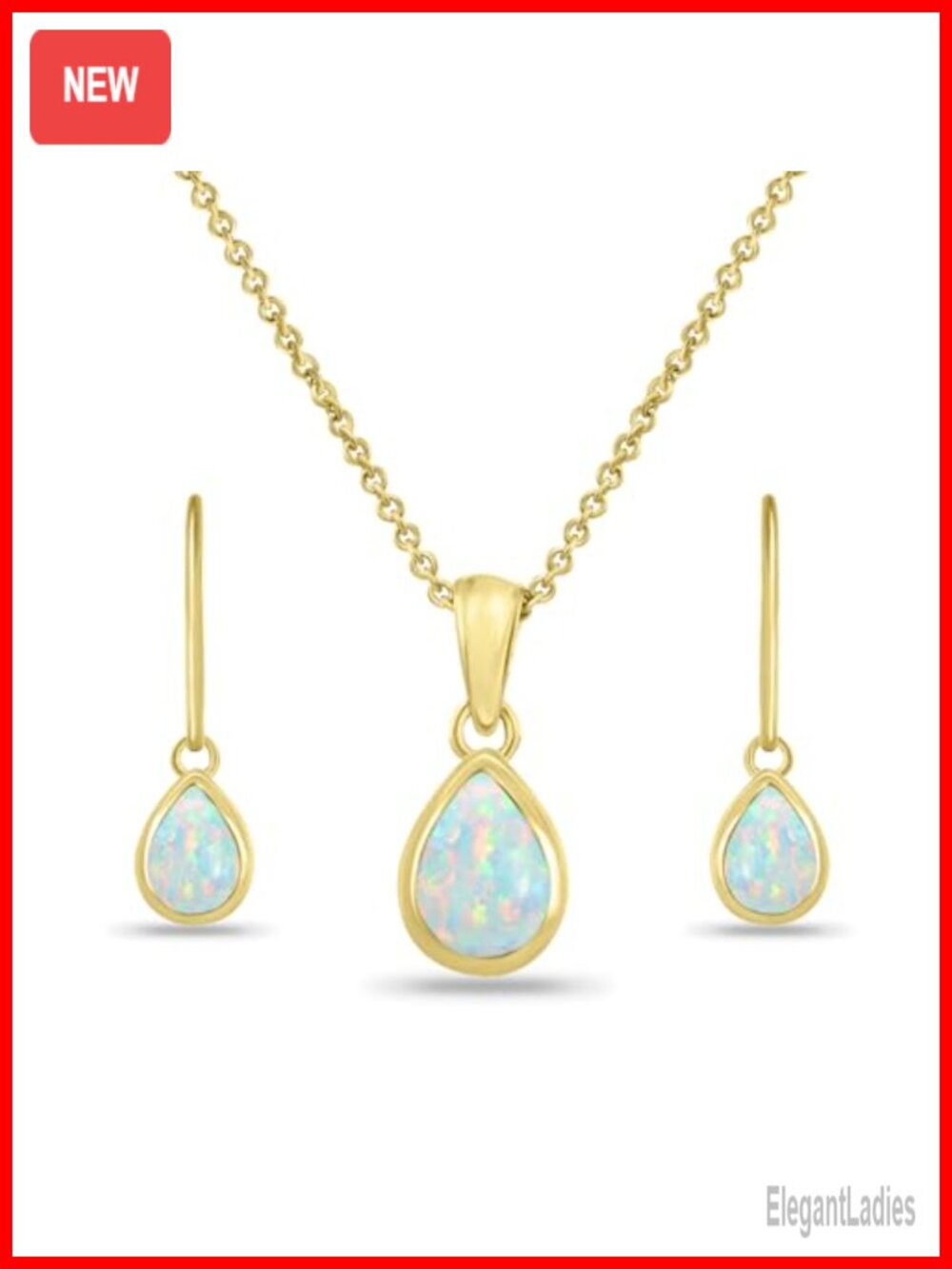 Sterling Silver Opal Jewelry Set Necklace & Dangle Earrings Teardrop Bezel